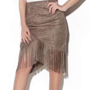 Fringed Tan Suede Skirt